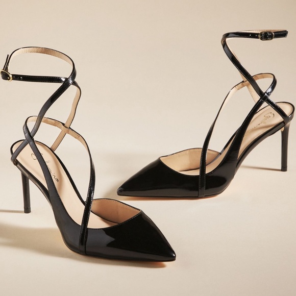 Black Patent Leather Pointy Toe Heels (38 EU) by Guilhermina - Picture 1 of 13